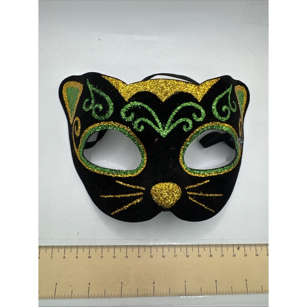 Masquerade New Years Eve Half Mask Costume Black Green Gold Cat Kitty Cute